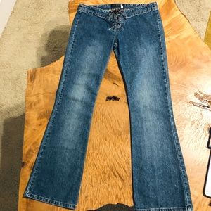 Juicy Couture Leather Lace Up Vintage Flare Jeans